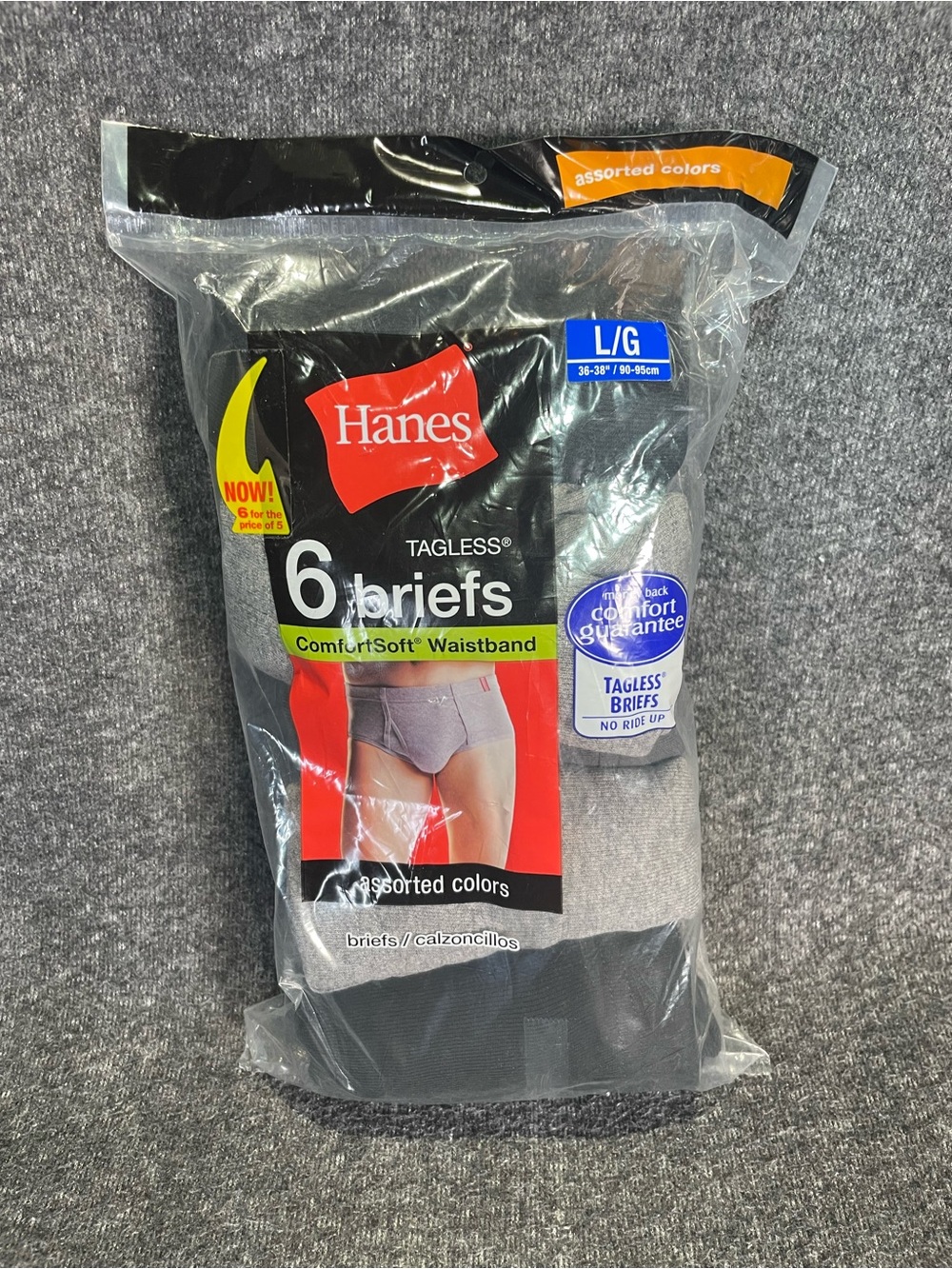 Hanes Tagless No Ride Up Briefs for Men, Assorted - Large (Pack of 6)